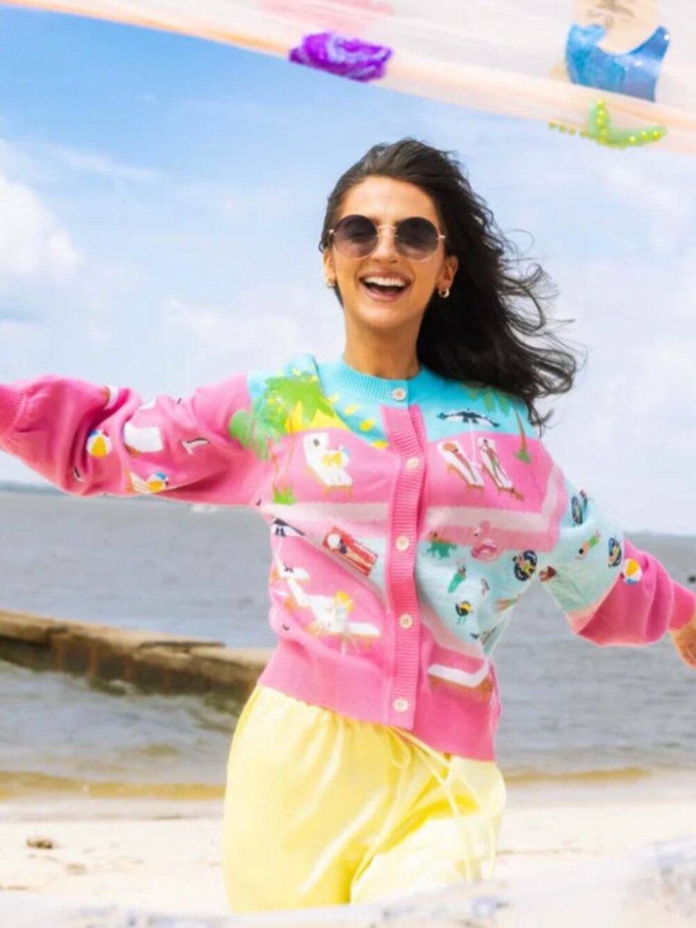 QUEEN OF SPARKLES Pink Swimming Pool Button Up Cardigan